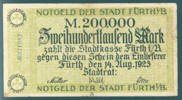 Német Birodalom/Weimari Köztársaság/Fürth 1923.8.14. 200.000M kék sorszámmal T:III