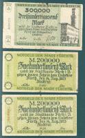 Német Birodalom/Weimari Köztársaság/Fürth 1923.8.14. 200.000M (2x) klf sorszámmal + 1923.8.15. 300.000M T:III-/IV