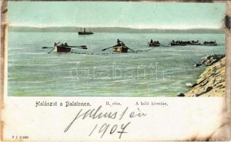 1907 Balaton, Halászat a Balatonon II. rész. A háló kivetése (fl)