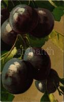 1931 Still life art postcard with plums. G.O.M. 2172. s: C. Klein (EK)