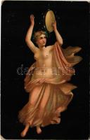 Tänzerin mit Tamburin. Pompeii / Erotic nude lady art postcard. Stengel litho (EK)