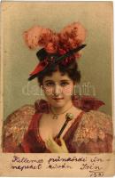 1901 Lady art postcard. Decorated, litho (fa)