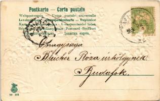 1904 Fröhliche Ostern! / Easter greeting art postcard with rabbits and eggs. Floral, Emb. litho (EK)