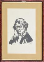 SZ.E jelzéssel: Férfi portré. Tus, papír, jelzett (Sz.E), kopott, sérült, üvegezett keretben, 27×17 cm