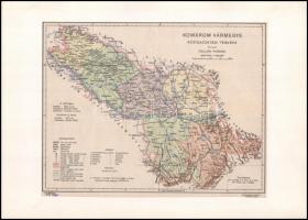 cca 1930 Komárom vármegye közigazgatási térképe, tervezte: Tallián Ferenc, 1: 400 000, apró hajtásnyomokkal, foltos, 23x30,5 cm