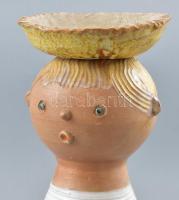 Kiss Roóz Ilona (1920-2010): Lány, mázas kerámia, kézzel festett, jelzett, hibátlan, m: 34 cm