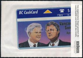 Kanada 1993 Clinton / Jelzin 10,5$ használatlan telefonkártya.