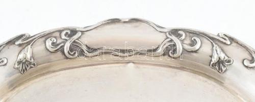 Ezüst (Ag) Szecessziós, plasztikus virágos, füles tálca, jelzett, 44x27cm, nettó: 813g / Art nouveau...