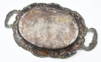 Ezüst (Ag) Szecessziós, plasztikus virágos, füles tálca, jelzett, 44x27cm, nettó: 813g / Art nouveau...