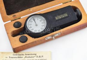 cca 1940-1950 Régi német gyártmányú fordulatszám-mérő műszer, leírással, eredeti fa tokjában
