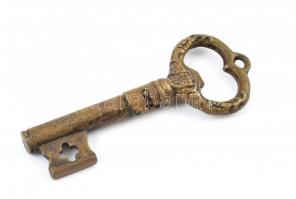 Kulcs formájú réz dugóhúzó, kopottas, h: 12 cm