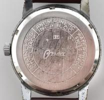 Onsa mechanikus, barna bőrszíjas férfi karóra, csavaros hátlappal, korának megfelelő állapotban. d: ...