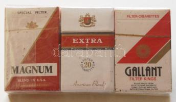 3 doboz cigaretta bontatlan állapotban egy csomagolásban, fajták: Magnum, Extra illetve Gallant