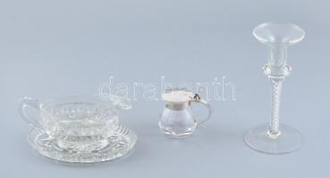 Kristályüveg gyertyatartó, mustártartó, szoszié, hibátlanok, m: 8-16 cm