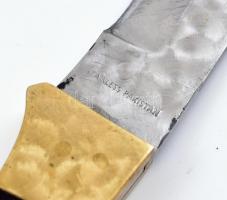 Pakisztáni bicska, réz fa nyéllel, jelzett, 12cm, bőrtokban