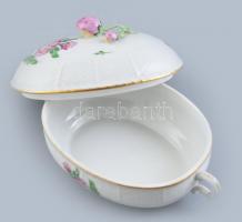 Herendi virágmintás bonbonier, jelzett, kopásnyomokkal, 18x12cm