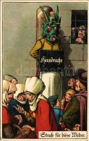 Hausdrache. Strafe für böse Weiber / Punishment for wicked women / Házisárkány büntetése. E. Nister litho s: Ad. J. (fl)