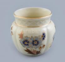 Zsolnay búzavirág mintás porcelán mini kaspó, d: 5 cm, m: 5,5 cm, jelzett, apró kopásnyomokkal