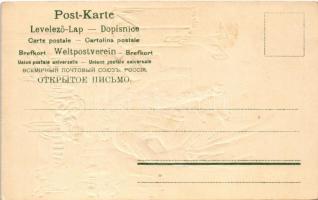 Boldog Újévet! / New Year greeting art postcard with lady. Emb. litho (lyuk / pinhole)