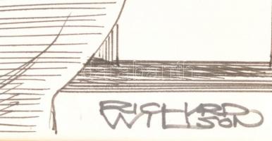 Richard Willson (1939-2011): KöpyKat. Tus, papír, jelzett. Üvegezett, kissé sérült fakeretben, 30×25...