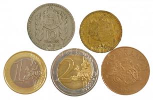 Monaco 1943-1979. 1Fr-10Fr (3xklf) + 2011. 2EUR bimetál "II. Albert" + 2014. 1EUR bimetál ...