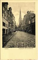 Lübeck, Engelsgrube mit Jakobikirche / street view, church (glue mark)
