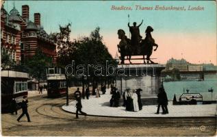 London, Boadicea, Thames Embankment, double-decker tram (EK)