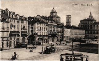 Torino, Turin; Piazza Castello / square, tram, restaurant, shops