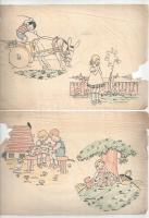Jelzés nélkül: Gyerekek. 6 db meseillusztráció terv, 1930 körül. Tus, színes ceruza, pauszpapír, sérült, 21x30 körüli méretekben cm