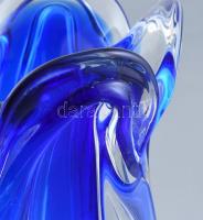 Cseh, Josef Hospodka, kék üveg váza, retró, kopásnyomokkal, alján apró csorba, jelzés nélkül, m: 28 ...