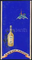 Tokaji cognac reklám- vagy címketerv, 1930 körül. Tempera, ceruza, papír, papírra kasírozva. Jelzés nélkül. 15x7,5 cm