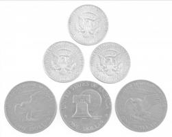 Amerikai Egyesült Államok 1966-1968D 1/2$ Ag (3xklf) "Kennedy" + 1971D-1976. 1$ Cu-Ni (3xk...