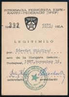 1987 Bp., a Magyar Eszperantó Szövetség Vasutas Szakosztálya által kiállított igazolvány, aláírásokkal, pecséttel