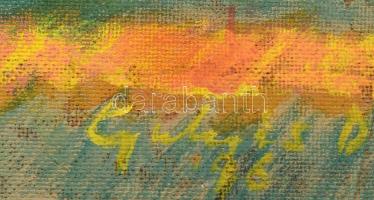 Gulyás Dénes (1927-2003): Sétálók a Kossuth téren (háttérben a Parlament), 1996. Olaj, farost, jelez...