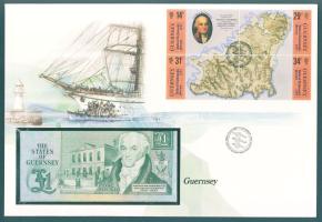 Guernsey 1980-89. 1Ł dekoratív, nagyalakú bélyeges, bankjegyes borítékon, elsőnapi bélyegzéssel T:I