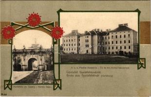 Gyulafehérvár, Alba Iulia, Karlsburg; Károly kapu, Cs. és kir. hidász kaszárnya. Weiss Bernát kiadása / castle gate, K.u.k. Pioneer military barracks. Art Nouveau