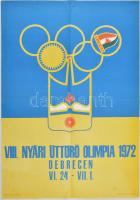 1972 Debrecen, VIII. Nyári Úttörő Olimpia plakát, hajtva, kisebb gyűrődésekkel, 66,5x47 cm
