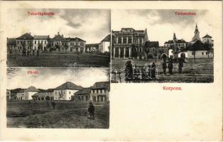 1909 Korpona, Krupina; Takarékpénztár, Vártemplom, Fő tér, üzletek, piac / savings bank, castle church, main square, shops, market (kis szakadás / small tear)