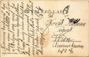 1909 Lőcse, Levoca; Körtér részlet, Szepes vármegyei közig. könyvnyomda, Braun Fülöp üzlete és saját...