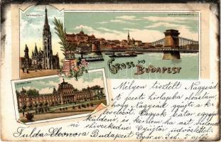 1899 (Vorläufer) Budapest, Mátyás templom, Lánchíd, Szt. Lukács fürdő. Art Nouveau, floral, litho (EK)