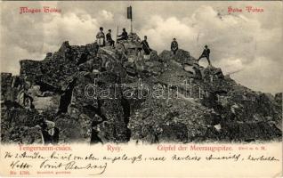 1905 Tátra, Magas-Tátra, Vysoké Tatry; Tengerszem-csúcs, turisták. Franz Pietschmann No. 1793. / Rysy / Gipfel der Meeraugspitze / mountain peak, hikers, tourists (EK)