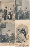 4 db RÉGI képeslap: romantikus szerelmespárok / 4 pre-1905 postcards: romantic lovers, couples