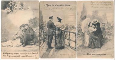 3 db RÉGI képeslap: romantikus szerelmespárok / 3 pre-1905 postcards: romantic lovers, couples