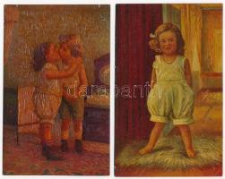 4 db RÉGI képeslap: gyerekek, hölgy, táj / 4 pre-1945 postcards: children, lady, landscape