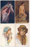 4 db RÉGI képeslap: hölgy, erotika / 4 pre-1945 postcards: lady, erotic