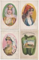 3 db RÉGI litho hölgy képeslap + 1 szegedi paprika / 3 pre-1945 litho lady postcards + 1 Szeged