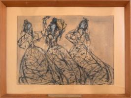 Jelzés nélkül: Három táncosnő. Szén, pasztell, papír. Üvegezett fakeretben. 29,5x42 cm.