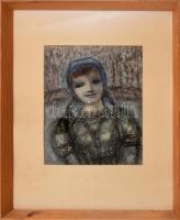 MA jelzéssel: Lány portré. Szén, pasztell, papír. Üvegezett fakeretben. 30,5x23 cm.