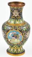Kínai rekeszzománc (cloisonne) váza, két horpadással, m: 19 cm