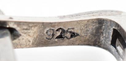 Ezüst(Ag) ovális fülbevalópár rózsaszín kővel, jelzett, h: 4 cm, bruttó: 8,7 g